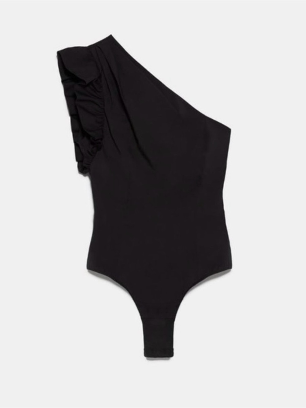 Zara One-Shoulder Black Ruffle Bodysuit